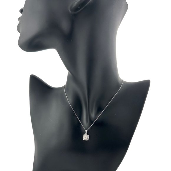 Stunning Cushion Cut 1/4 Carat Diamond Cluster Pendant with Necklace - Sterling - Picture 2 of 10